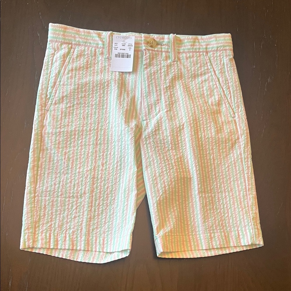 New with tags! Crewcuts Striped Boy’s Seersucker Shorts in Green and Pink